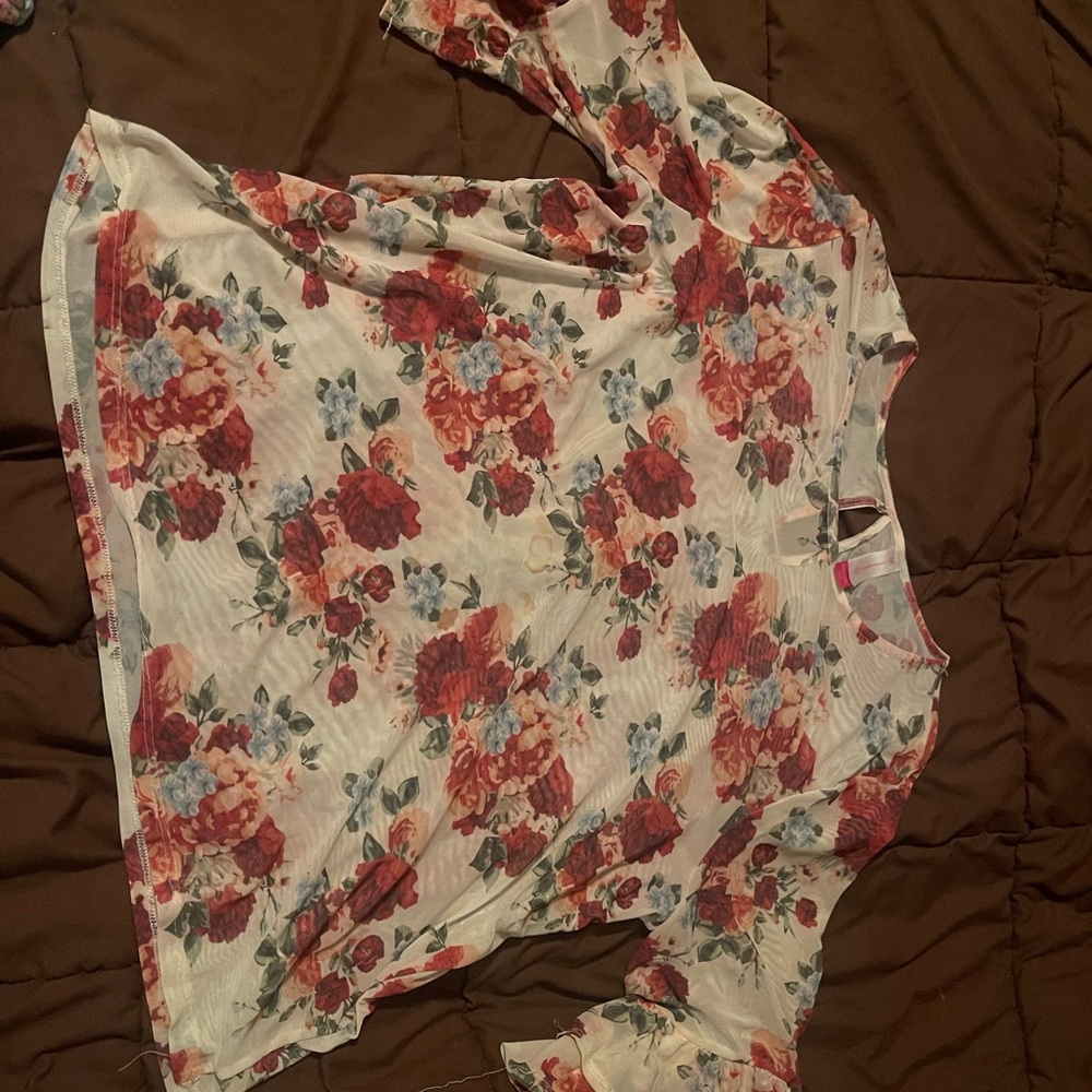 No Boundaries Floral Blouse with Red and Blue Accents